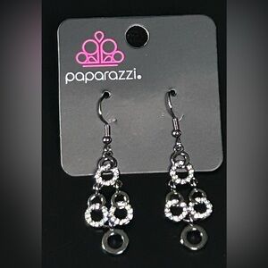 Paparazzi Silver and Clear Rhinestone Loop Earrings